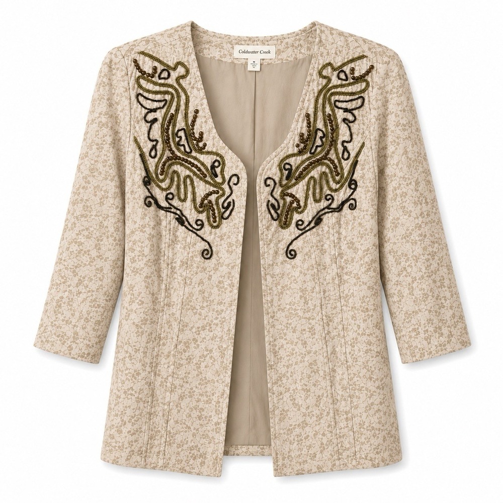 Coldwater Creek Womens 6 Blazer Jacket Open From Fully Beaded Embroidery Artys
